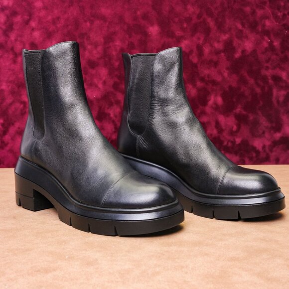 Stuart Weitzman Women Norah Black Leather Chelsea Boots size 9.5